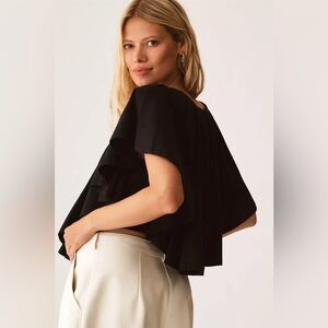 NWT Sz M Anthropologie Maeve Ruffled Swing Blouse Black